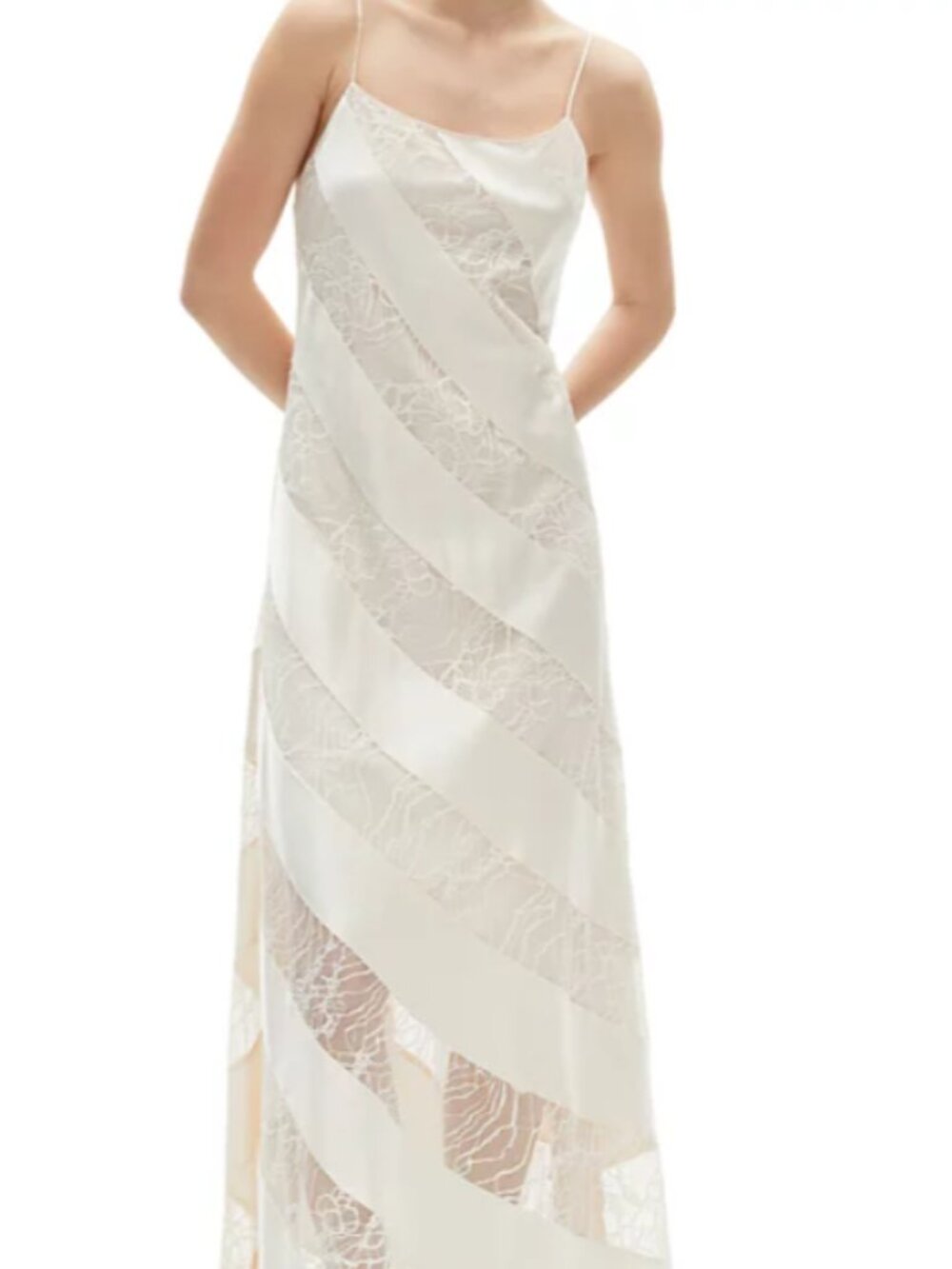The Kooples FROB30026K Lace Trim Maxi Dress Shell 100% Silk Size XS NWT